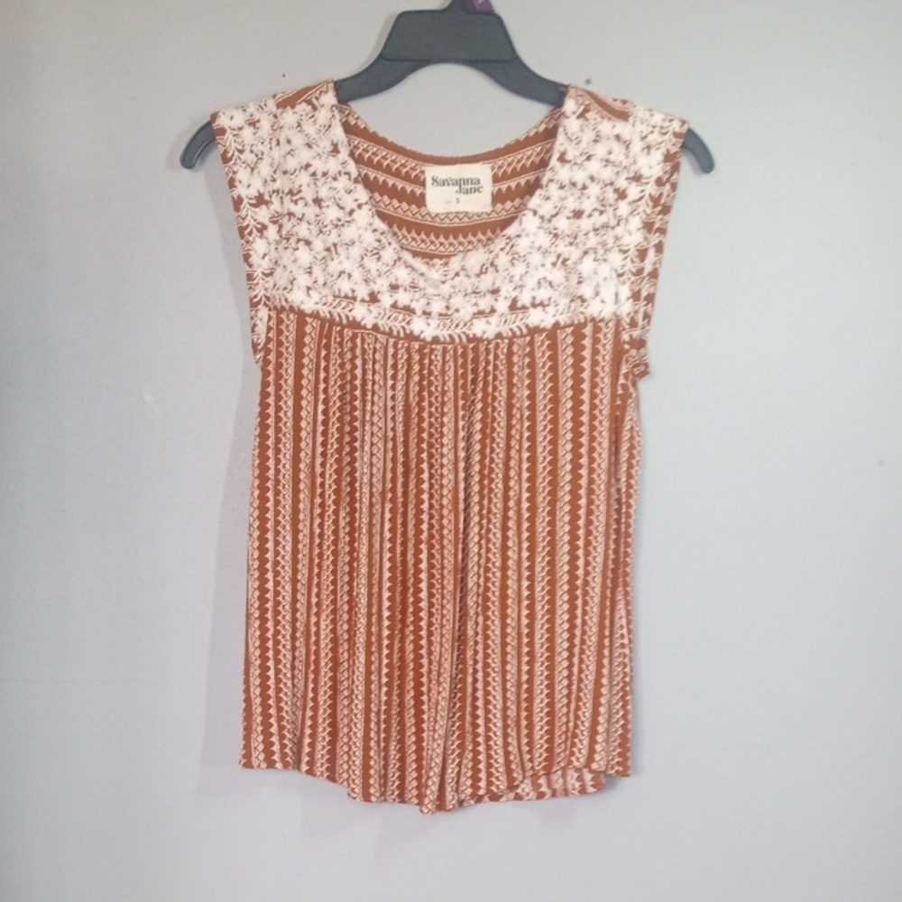 Savannah Jane Brown and White Women's Sleeveless Top Size Small